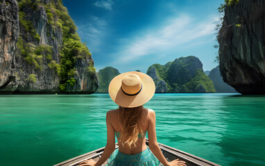 Woman on Boat - Serenity on the Emerald Sea