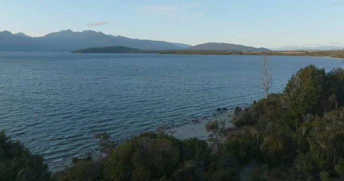 Aerial:Town of  Manapouri, Southland, New Zealand