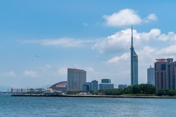 Cityscape view from sea in Fukuoka city, Japan.