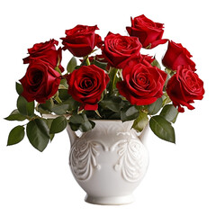 red roses in a vase isolated on transparent background