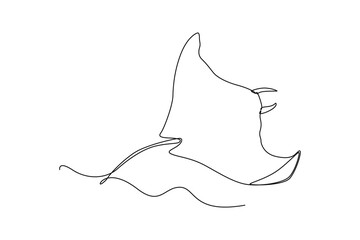 Single one line drawing Fish and wild marine animals concept. Continuous line draw design graphic vector illustration.