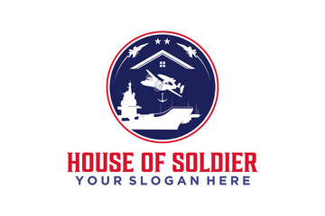 House of soldier aircraft carrier airplane logo design military illustration emblem