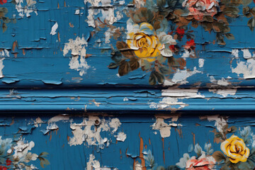 Nahtlos wiederholendes Muster - Textur einer Holz Wand mit Blumen - Rau, alt und verwittert - Vintage
