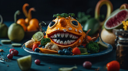 Fototapeta premium Whimsical Gastronomy: Expertly Crafted, Hilariously Delicious Food Photography. High-quality imagery meets playful culinary adventures. Indulge in laughter and awe as expertly captured moments unfold,