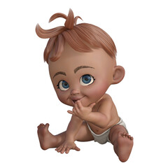 Cute Cartoon 3D red haired baby illustration, image 3 of a series