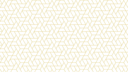 Seamless golden outline hexagon pattern, abstract geometric hexagonal frames with lines on white background. Vector illustration