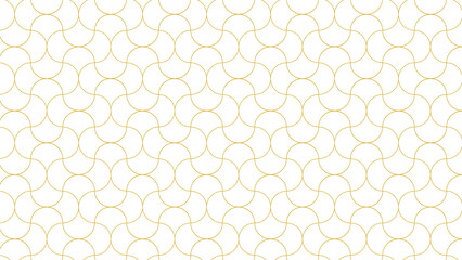 Seamless connected golden oval shapes pattern, abstract golden outline scales on white background, wavy pattern. Vector illustration