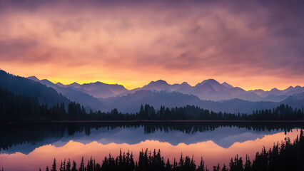 Fototapeta na wymiar a serene mountain landscape at dawn