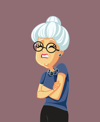 Unhappy Elderly Lady Feeling Frustrated and Stressed-out Vector Cartoon. Senior woman suffering from anxiety and physical pain
