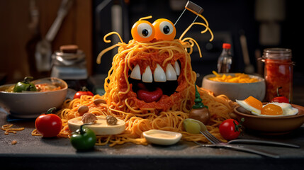 Obraz premium Whimsical Gastronomy: Expertly Crafted, Hilariously Delicious Food Photography. High-quality imagery meets playful culinary adventures, indulge in laughter. Enhanced by Generative AI.