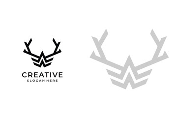 Modern logo combination of letter W and deer antlers