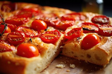 Apulian focaccia with tomatoes, illustration, generative ai