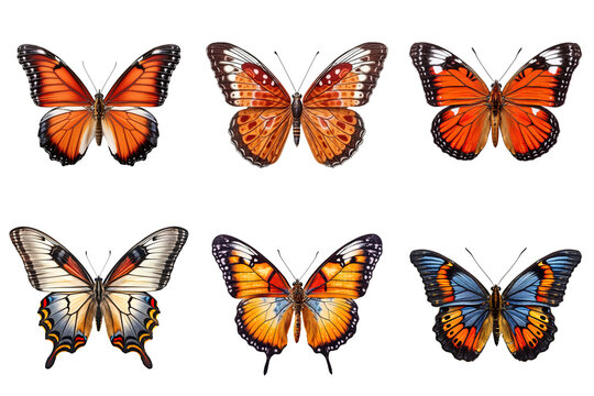 Collection of multicolored butterflies isolated on transparent background