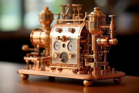 steampunk clockwork coffee machine, illustration, generative ai