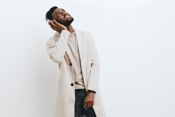 man american isolated background black guy american african music portrait fashion headphones dj