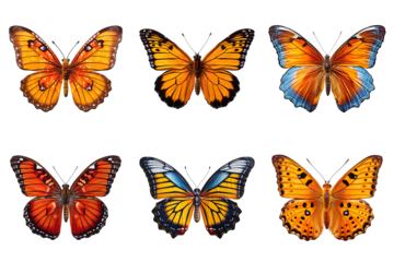 Collection of multicolored butterflies isolated on transparent background