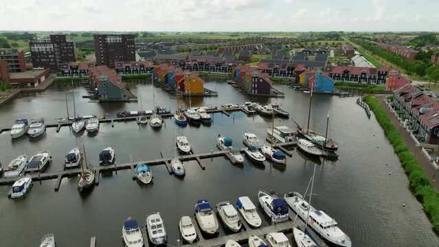 Aerial Orbit Dutch Harbor Reitdiephaven with Striking Colorful Houses