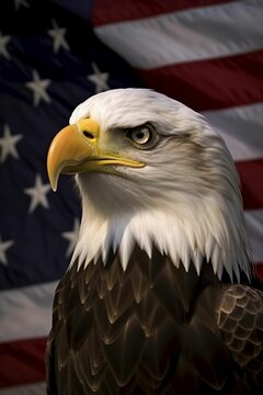 bald eagle next to north american flag, generative IA