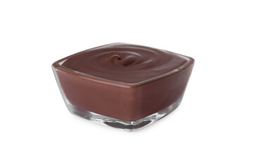Bowl of tasty chocolate paste isolated on white