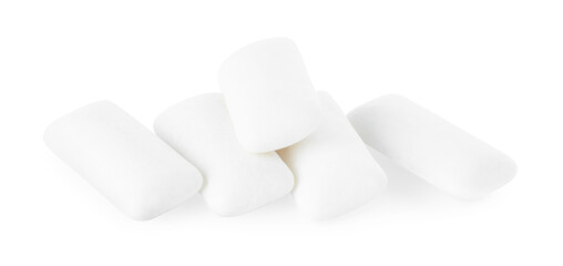 Fototapeta na wymiar Pile of tasty chewing gums on white background