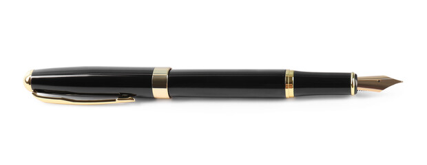 Stylish black fountain pen isolated on white