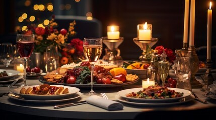 Fototapeta na wymiar A delicious feast ready for Thanksgiving or Christmas. Generative AI. 