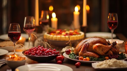 Obraz na płótnie Canvas A delicious feast ready for Thanksgiving or Christmas. Generative AI. 