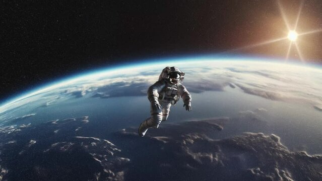 Animation of an astronaut flying over the Earth.