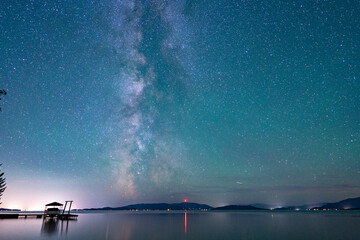 the Milky Way galaxy starry night sky over a lake