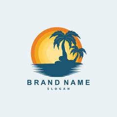 Fototapeta na wymiar Palm Tree Logo, Beach Vector, Summer Design, Silhouette Symbol Illustration