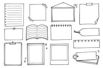 Set of hand-drawn rough line banners in the form of notepads, sketchbooks, etc.