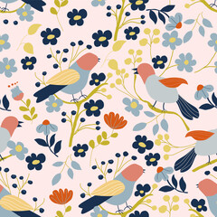 vintage seamless pattern with birds