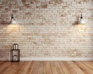 Empty room with white wash brick wall and wooden floor