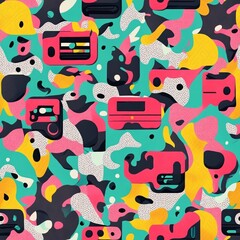 seamless pattern with geometric objects, in retro revival style