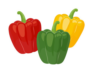 赤黄緑のパプリカワンポイント素材_ベクターイラスト