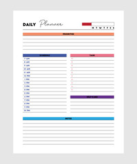 Vector Template Daily Planner, Personal Daily Planner, Productivity Day Planner, Work Day Diary Insert, Work From Home Daily Plan