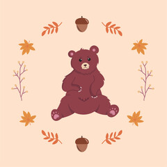 Isolated cute colored bear autumn animal Vector