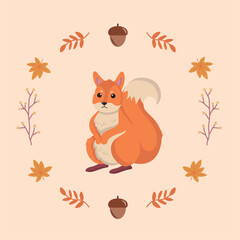 Isolated colored cute squirrel autumn animal Vector