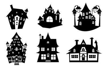 Haunted House silhouette collection. Set of halloween house. Vector illustration isolate for Halloween object.
