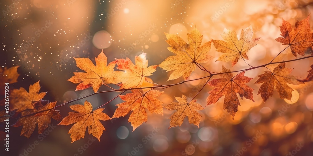 Leinwandbilder web banner design for autumn season and end year activity with red and yellow maple leaves with soft