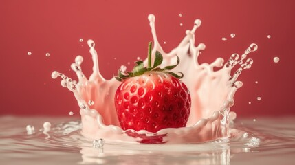 milk or yogurt splash with strawberries isolated on the background