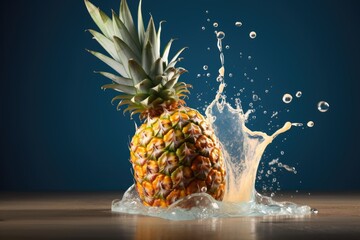 Pineapples in refreshing water with clipping path