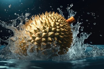 Naklejka na ściany i meble Durian in refreshing water with clipping path