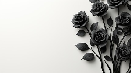 Black rose on white background with text space advertising, ads, branding.