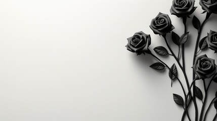 Black rose on white background with text space advertising, ads, branding.