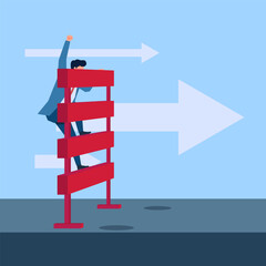 Business man climb the barrier. Metaphor of business barrier. Business flat vector concept illustration.