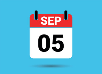 September 5 Calendar Date Flat Icon Day 5 Vector Illustration