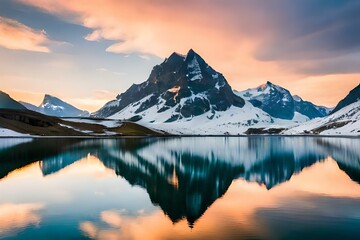 Fototapeta na wymiar fabulous mountain with beautiful lake in the mid generated by AI tool