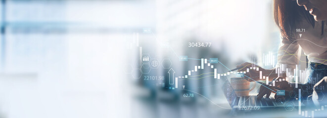 Business, Finance and Investment background, data analysis concept. Business teamwork analyzing financial report and market data with financial graph growth chart, business planning, market research