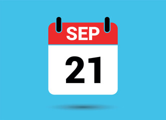 September 21 Calendar Date Flat Icon Day 21 Vector Illustration
